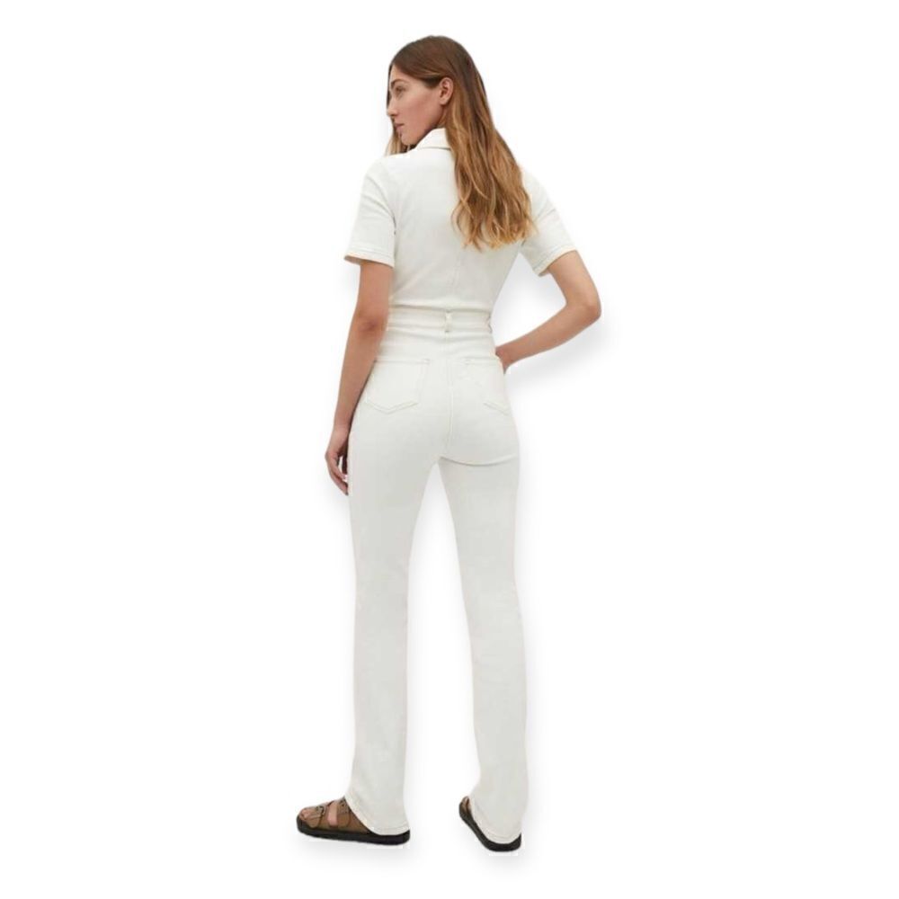 Stradivarius White Denim Utility Jumpsuit Size L NWT Zip Front Wide Leg One Piec - Picture 10 of 11